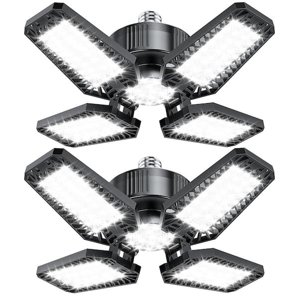 0.81 ft. 120-Watt Black Integrated LED Shop Light, 12,000 Lumens, 6500K, Adjustable Panels, E26/E27 (2-Pack)