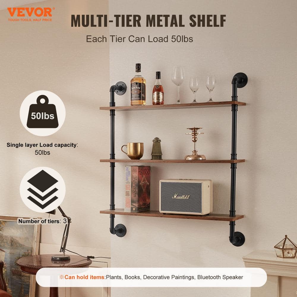 Industrial Black and Brown Wood Floating Accent Shelf