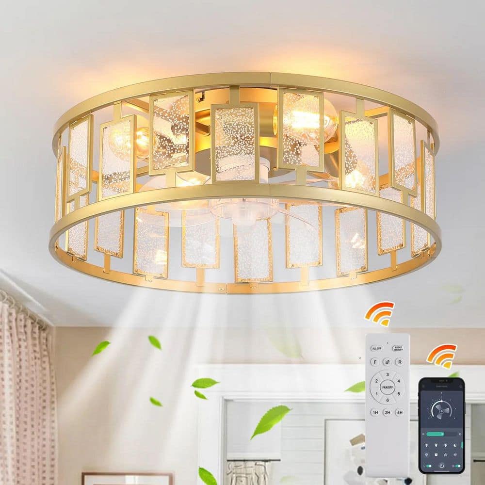 Genoci 20 in. Gold Reversible Caged Crystal Bladeless Modern Flush