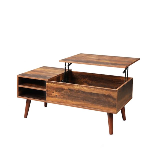 STICKON 39.4 in. W Retro Brown Small Rectangle Wood Coffee Table with Lift Top (Set of 1)