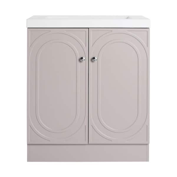 29.5 in. Single Sink Freestanding Khaki Bath Vanity with White Resin Top and 2-Door Storage Cabinet Unassembled
