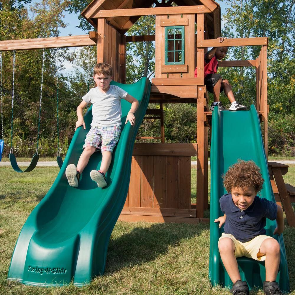 Knightsbridge Deluxe Wooden Backyard Swing Set with Slides and Swings