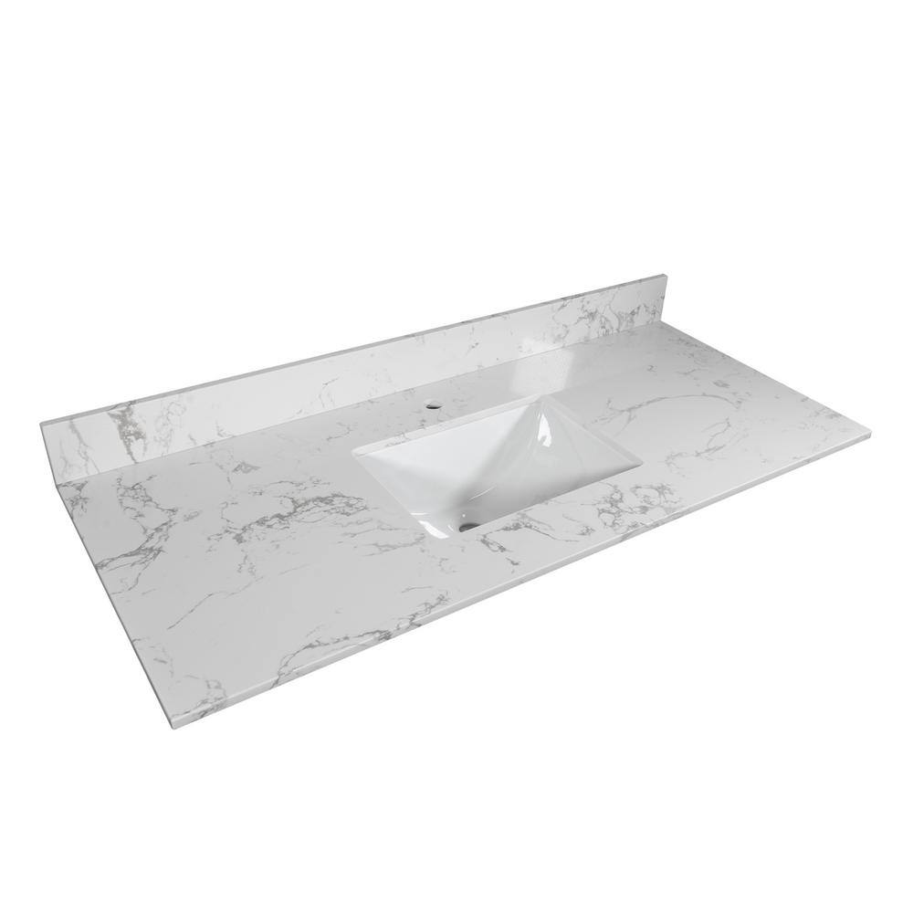INSTER 43 in. W x 22 in. D Stone Bathroom Vanity Top in Carrara White with White Rectangle