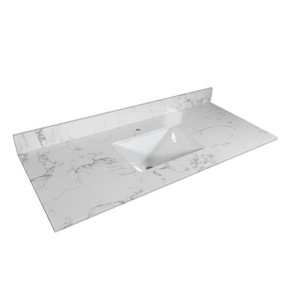 INSTER 43 in. W x 22 in. D Stone Bathroom Vanity Top in Carrara White with White Rectangle Single Sink-1H