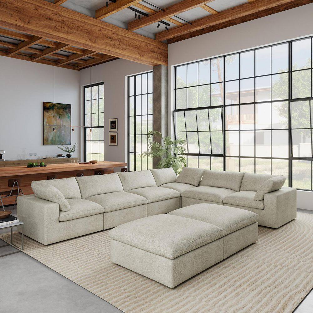 157.32 in. W Square Arm 8-Piece Linen Down Feather Modular Free Combination Sectional Sofa with Storage Ottoman in Brown price history on PriceWatchPro