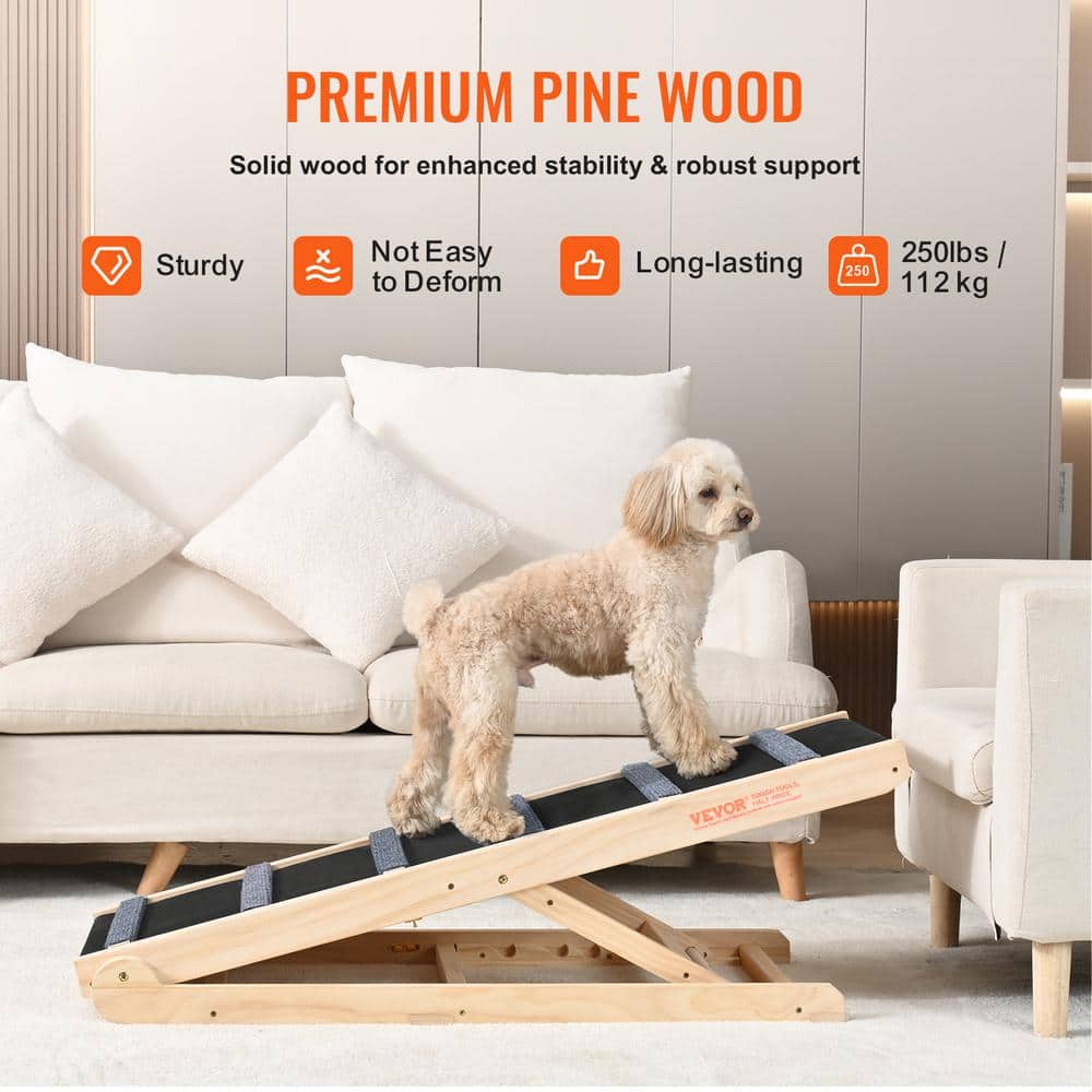 Adjustable Pine Wood Dog Ramp with Non-Slip Surface
