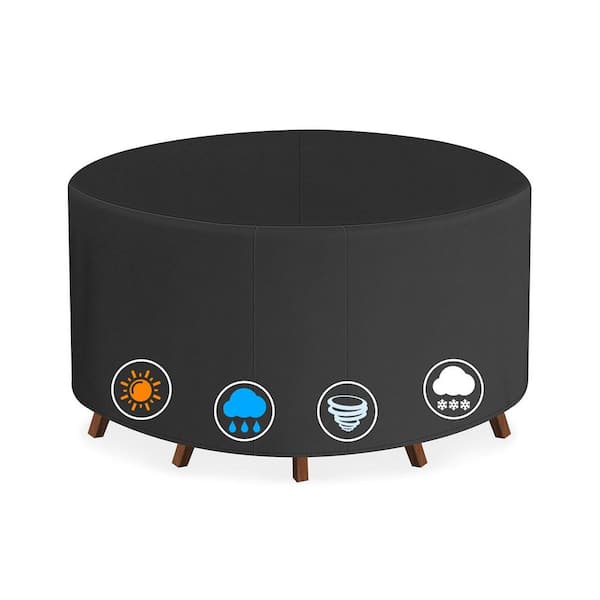 84 Inch Black Round Outdoor Furniture Cover Waterproof Heavy Duty Lawn Dining Table Chairs Protector 84x84x28