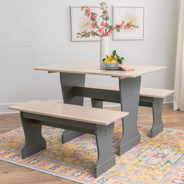 Rockhill 3-Piece Rectangle Gray and Maple Wood Top Dining Room Set Seats 4