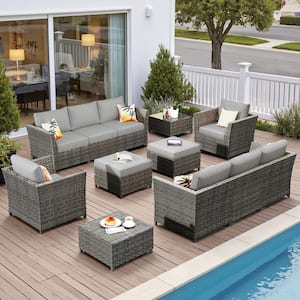 Jasmine 12-Piece Wicker Outdoor Sectional Set with Dark Gray Cushions