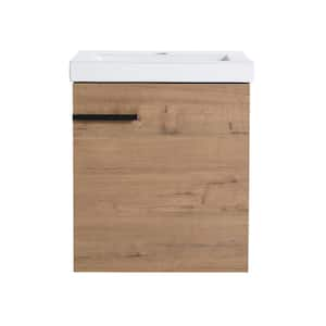 18.10 in. W x 14.96 in. D x 20.87 in. H Single Sink Wall-Mounted Bath Vanity in Imitative Oak with White Ceramic Top