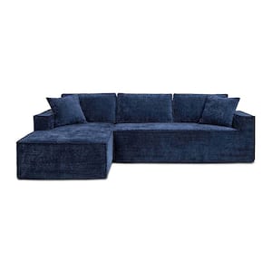 Brenley 110.5 in. Square Arm Chenille 2 Pieces LAF Sofa-in-a-Box Living Room Sectional Sofa Couch in. Twilight Navy Blue