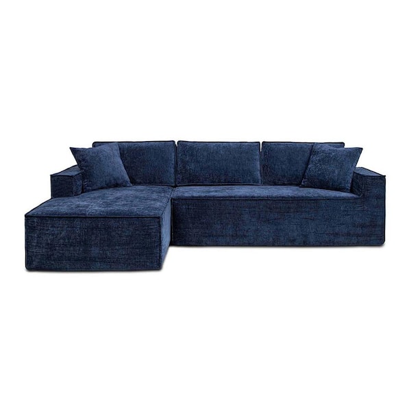 Jennifer Taylor Brenley 110.5 in. Square Arm Chenille 2 Pieces LAF Sofa-in-a-Box Living Room Sectional Sofa Couch in. Twilight Navy Blue