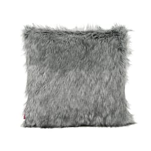 Warrin Dark Grey and Light Grey Fur Fabric 18 in. x 18 in. Throw Pillow