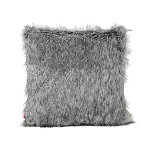Noble House Warrin Dark Grey and Light Grey Fur Fabric 18 in. x 18 in. Throw Pillow