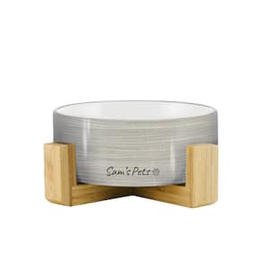 5.11 in. Coco Single Pet Bowl with Wood Stand in Light Gray