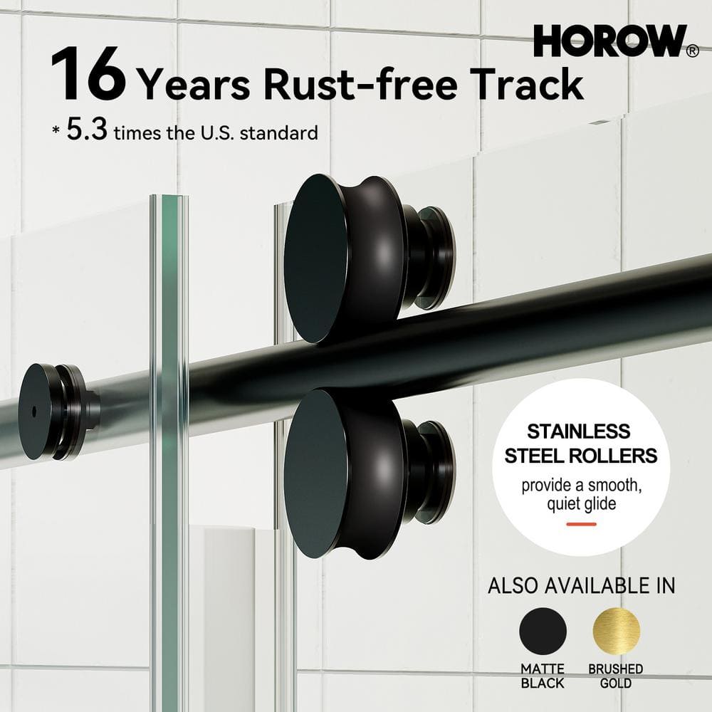 60" Matte Black Frameless Sliding Shower Door with Clear Glass