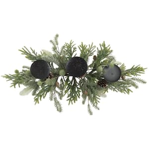 26 in. Triple Candle Holder with Frosted Foliage and Pine Cones Christmas Decor