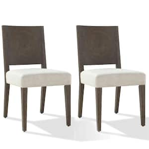 Brown and Beige Fabric Wooden Frame Side Dining Chair (Set of 2)