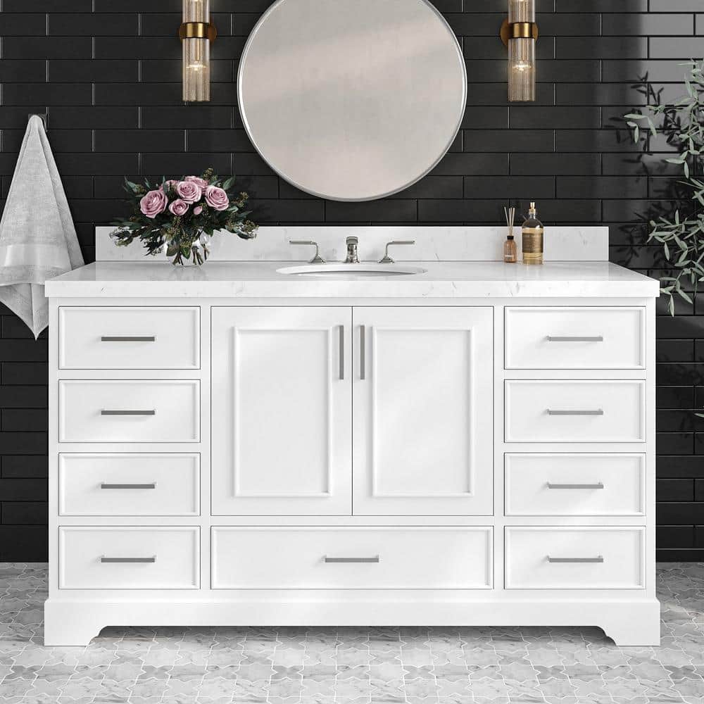 Stafford 60 in. Single Sink Freestanding Bathroom Vanity in White with Carrara White Quartz Top price history on PriceWatchPro