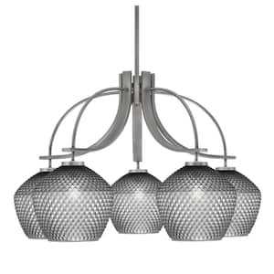 Olympia 19 in. 5-Light Graphite Downlight Chandelier Smoke Textured Glass Shade