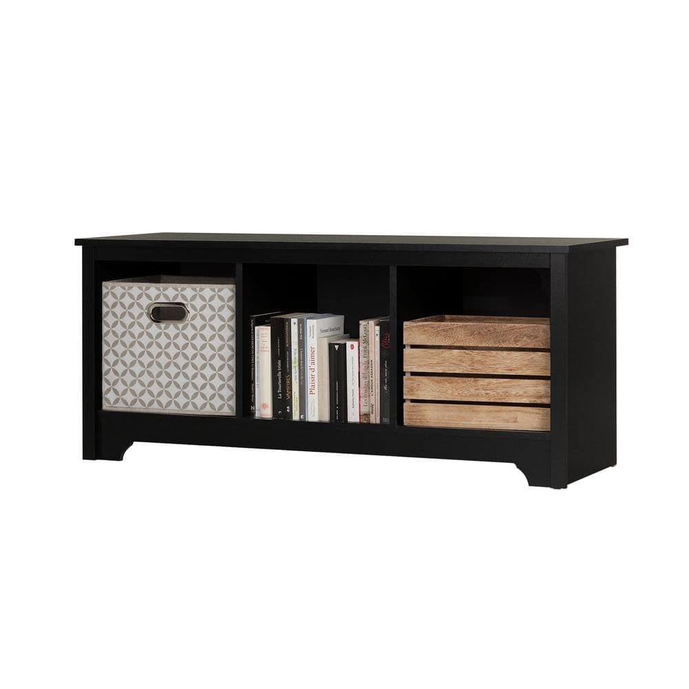 Vito Transitional Pure Black Storage Bench with Cubby Spaces