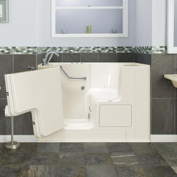 Gelcoat Value Series 52 in. x 32 in. Left Hand Walk-In Whirlpool and Air Bathtub with Outward Opening Door in Linen