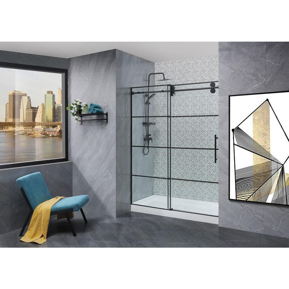 56-60 in. W Sliding Adjustable Frameless Shower Door in Matte Black with Thick Clear Tempered Glass price history on PriceWatchPro