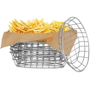 Silver Iron Oval Wire Bread Basket Set with 50 Deli Wrapper Paper for Restaurant Kitchen and Fast Food (12-Piece Set)