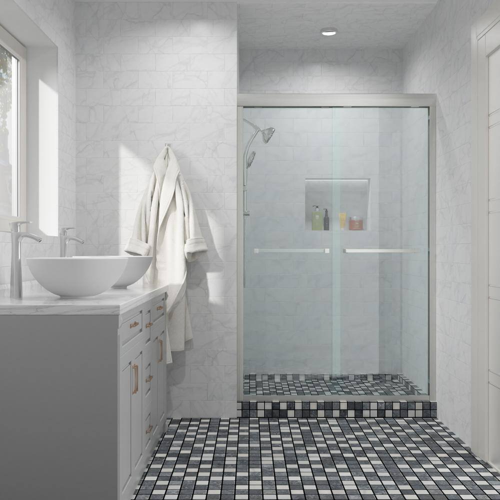 48" Brushed Nickel Semi-Frameless Sliding Shower Door with Clear Glass
