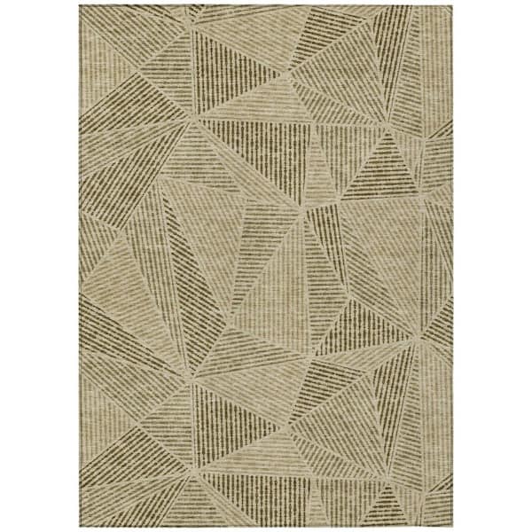 HomeRoots Khaki, Brown, Beige 9 ft. x 12 ft. Woven Geometric Polyester Rectangle Indoor/Outdoor Area Rug