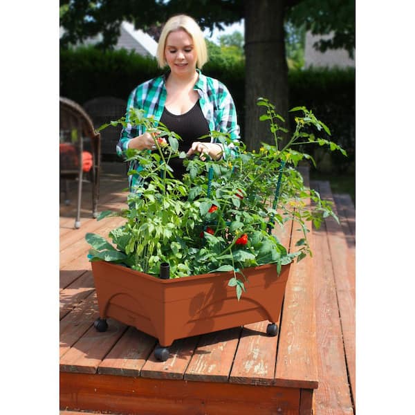 CITY PICKERS - 24.5 in. x 20.5 in. Patio Raised Garden Bed Grow Box Kit with Watering System and Casters in Terra Cotta