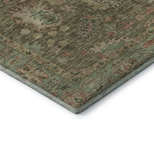Mayfield Premium Machine Washable Abstract AMF2104 Olive 3 ft. x 5 ft. Area Rug