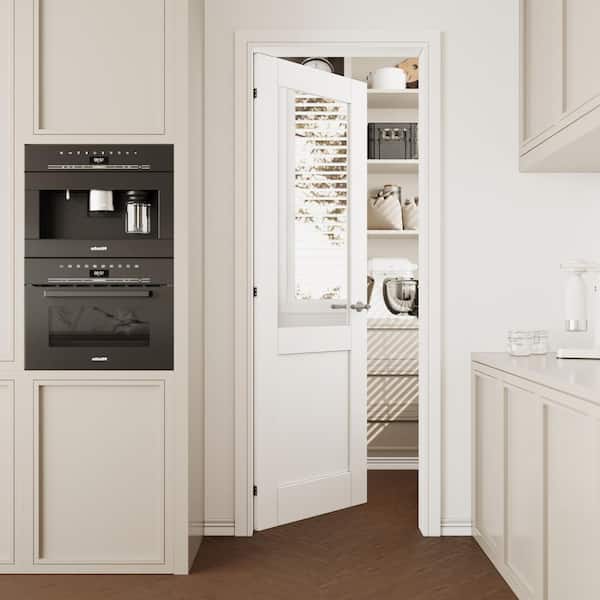 28 in. x 80 in. 1/2 Lite Mirrored Glass and MDF White Primed Standard Interior Door Slab