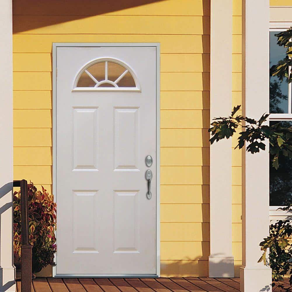 White Primed Fiberglass 9 Lite Exterior Door with Pet Door