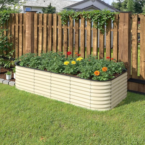 8 ft. x 4 ft. x 2 ft. Galvanized Steel Raised Garden Bed Planter Box Outdoor, Ivory White