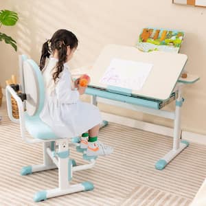 Height-Adjustable Kids Desk Chair with Double Back Support & Rotatable Footrests Blue