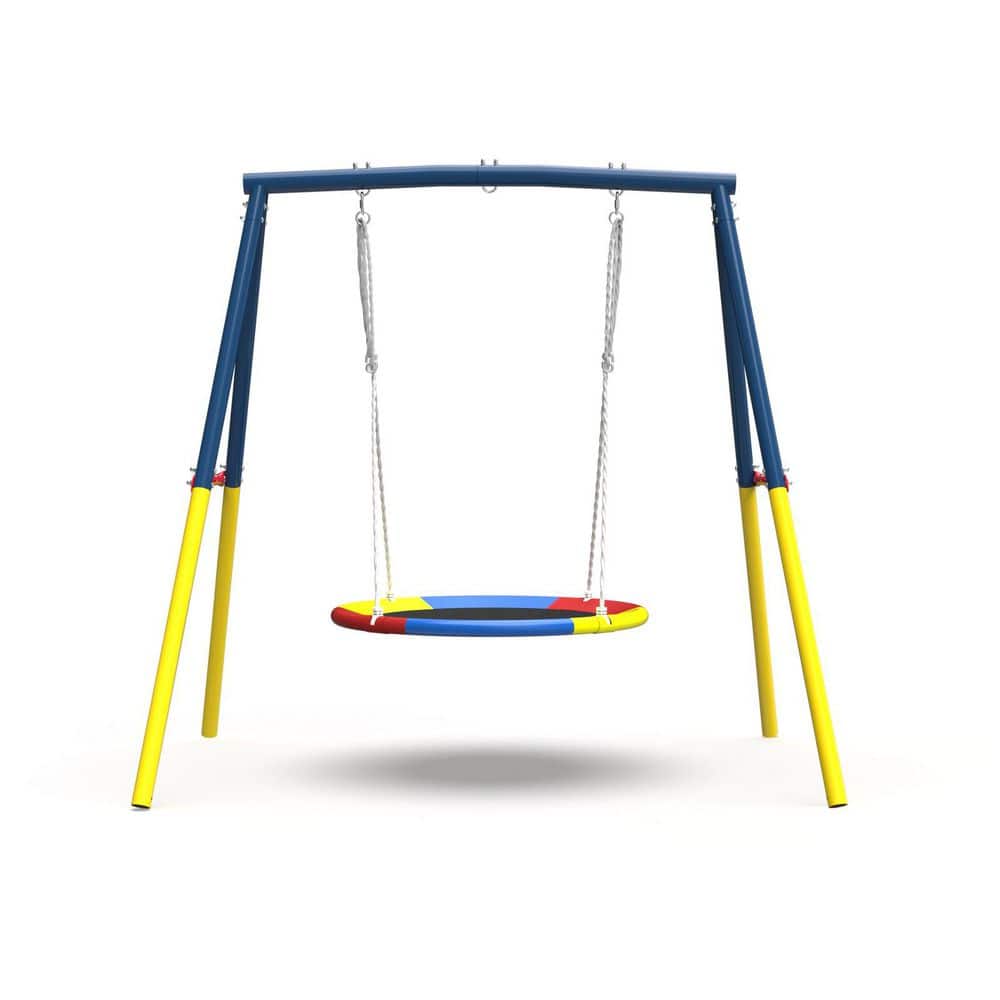 Outdoor Flying Saucer Swing Set with Heavy Duty A-Frame Metal Swing Stand for Kids, Backyard, Playground price history on PriceWatchPro