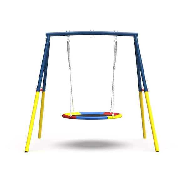Outdoor Flying Saucer Swing Set with Heavy Duty A-Frame Metal Swing Stand for Kids, Backyard, Playground