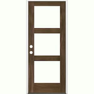 36 in. x 80 in. Modern Hemlock Right-Hand/Inswing 3-Lite Clear Glass Black Stain Wood Prehung Front Door