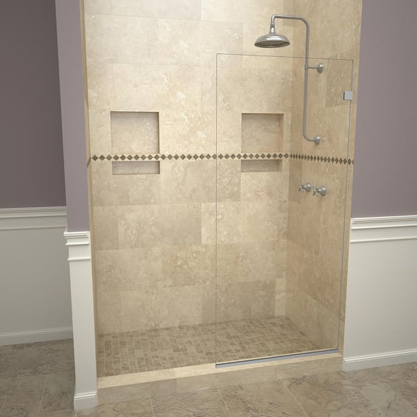 Redi Screen 2000V Series 36 in. W x 76 in. H Semi-Frameless Fixed Shower Door in Brushed Nickel without handle