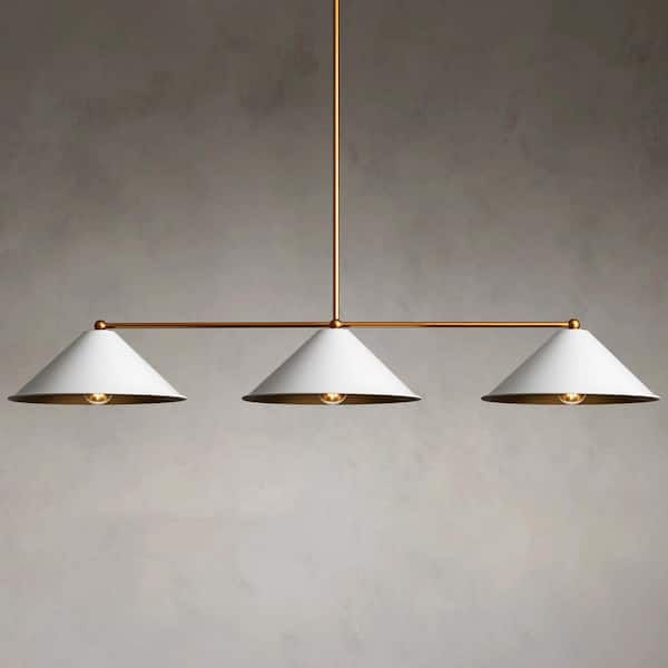 Voorhies 3-Light Mid-Century Modern White Linear Cone Large Chandelier for Dining Room