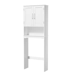 24 in. W x 66 in. H x 9 in. D White Over the Toilet Storage with 2-Barn Door and Adjustable Bottom Bar