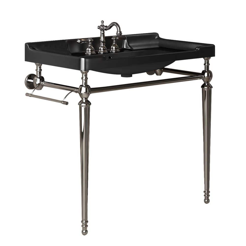 Stainless Steel 36 in. Black Ceramic Single Bowl Console Sink and Chrome Le