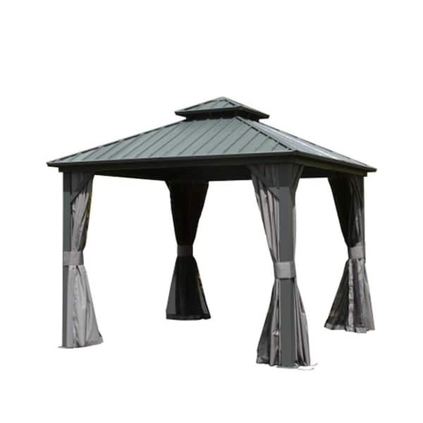 8 ft. x 8 ft. Gray Outdoor Hardtop Gazebo with Aluminum Frame and Galvanized Steel Roof