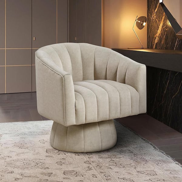 Lazzara Vega Velvet Upholstery Taupe Swivel Arm Chair