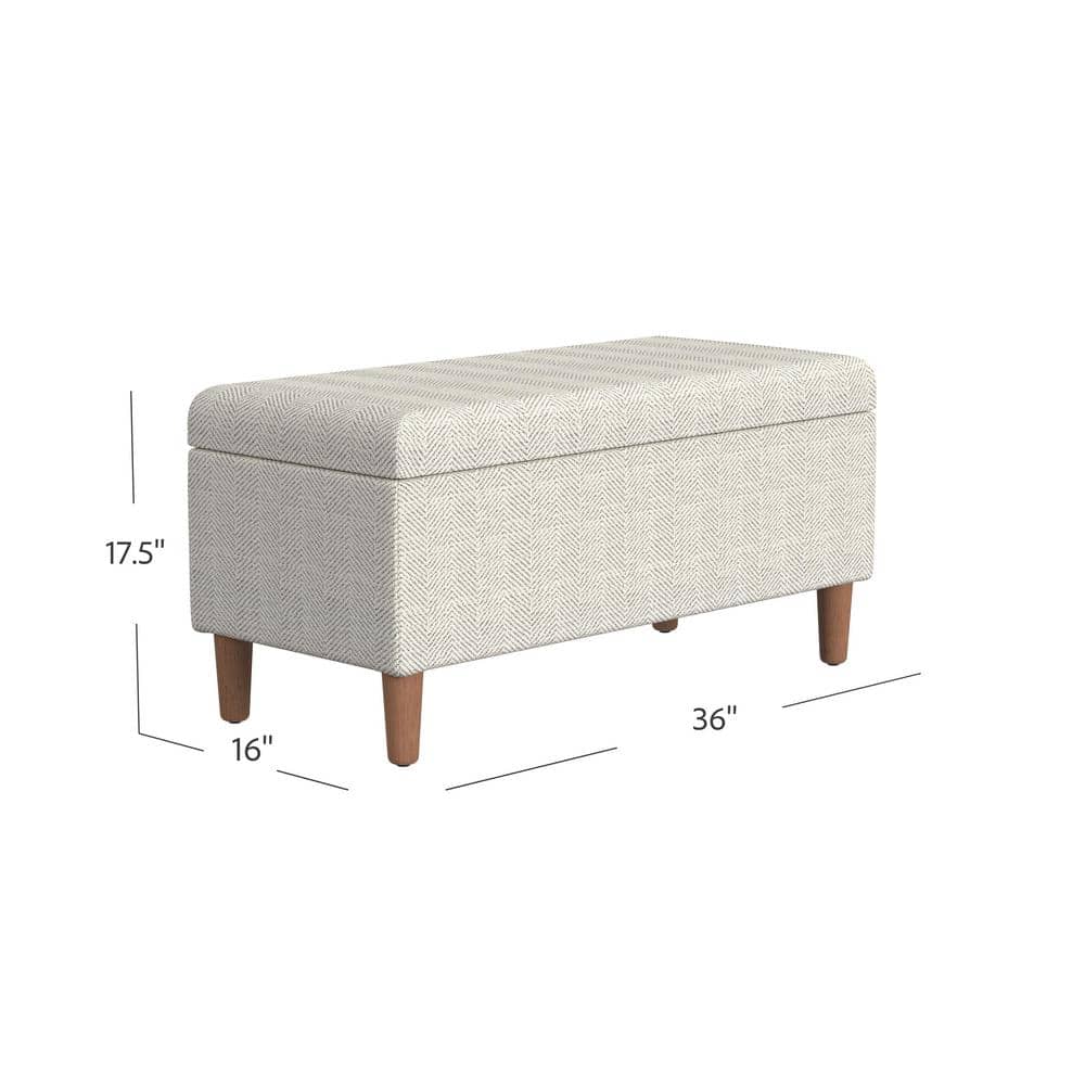 Cream Chevron Upholstered Storage Bench with Wood Legs