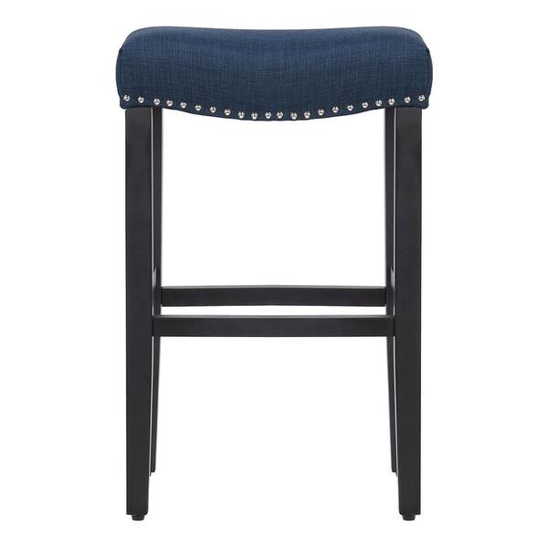 WESTIN OUTDOOR Jameson 29 in. Black Wood Bar Stool with Navy Blue