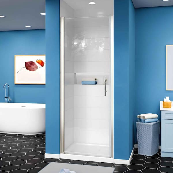 AZDHOME 28-29.9 in. W x 72 in. H Brushed Nickel Frameless Pivot Shower Door with 1/4 in. Thick Clear Tempered Glass