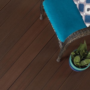 Symmetry 1 in. x 5-2/5 in. x 1 ft. Burnt Umber Grooved Edge Capped Composite Decking Board Sample