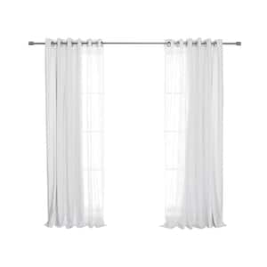 52 in. W x 84 in. L Rose Sheer and Linen Textured Grommet Blackout Curtains in White
